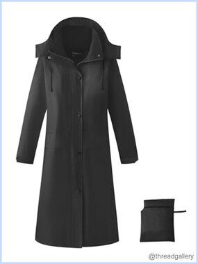 Ubon Long Waterproof Rain Jacket with Hood Full Length Oxford PU Raincoat